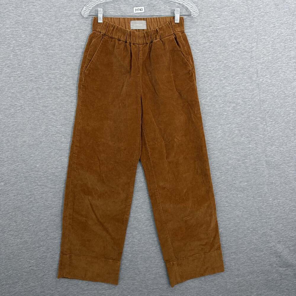 Everlane Womens Size 2 Brown Corduroy Wide Straight Leg Elastic Waist Pants